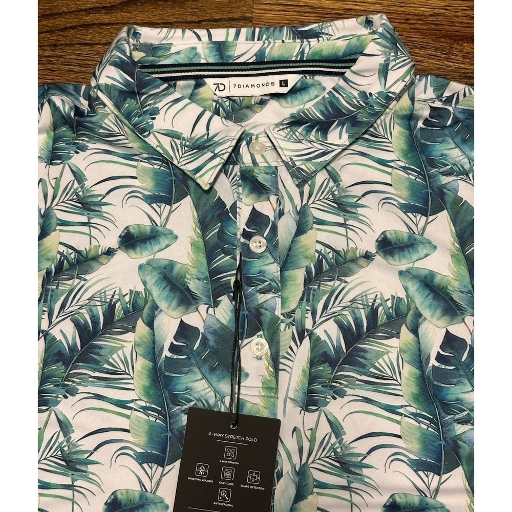 7 Diamonds 7D Rue Tropical Blue Green 4 Way Stretch Golf Polo Shirt Men's Sz L - Picture 4 of 10